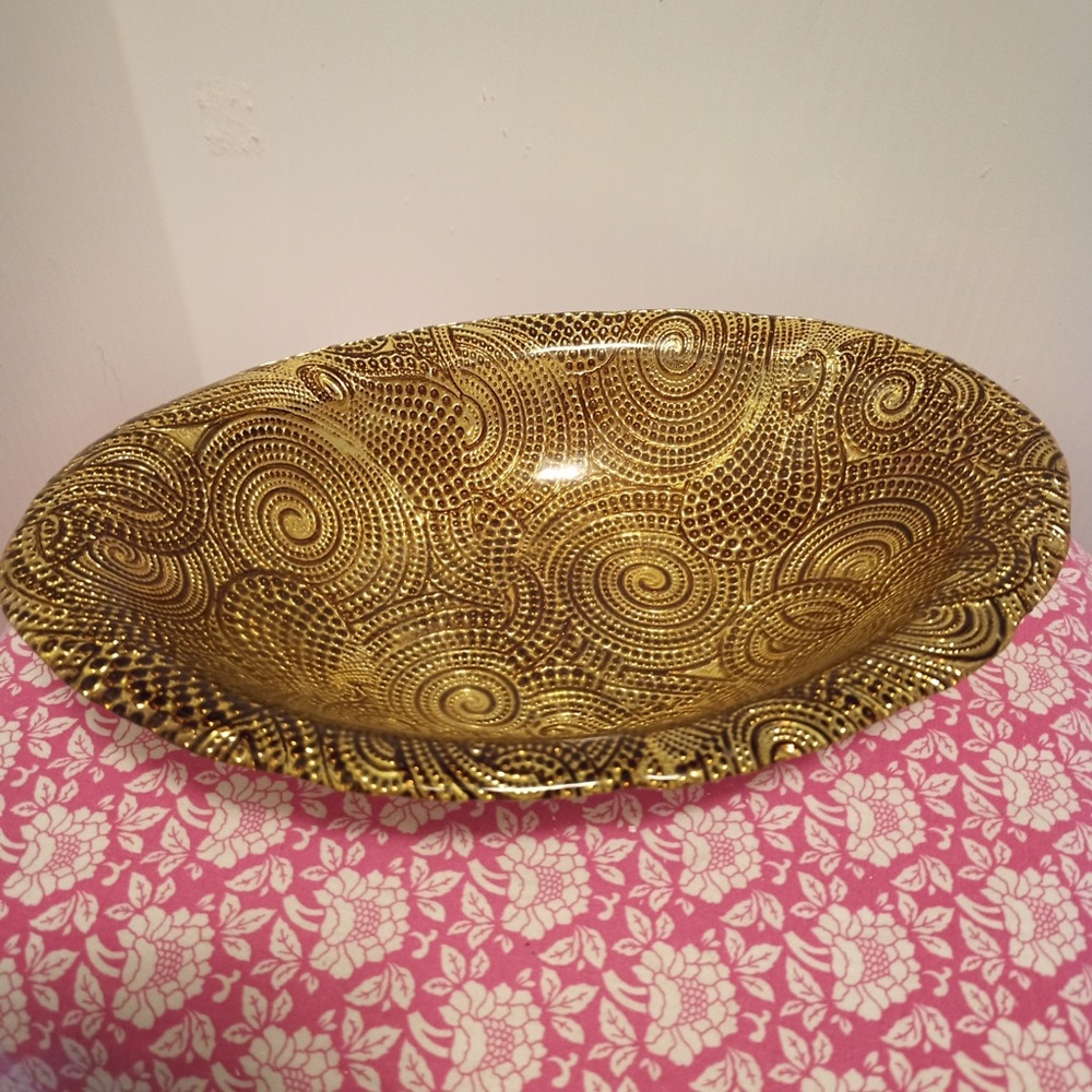 Art Glass Bowl Candy Dish Gold Color W/Silver on Back